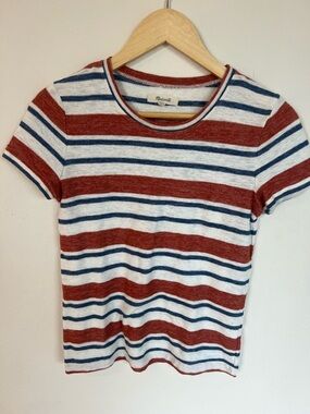 Madewell Striped Short Sleeve Tee in Rust, Navy & White
